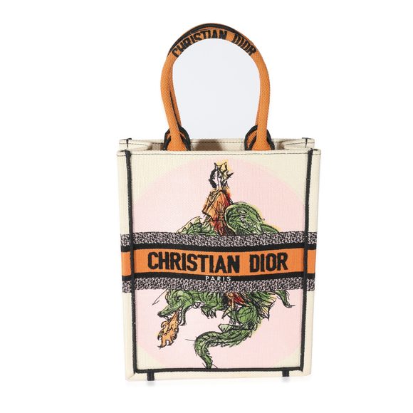 Christian Dior White and Multicolor Embroidery Vertical Book Tote - Picture 1 of 7